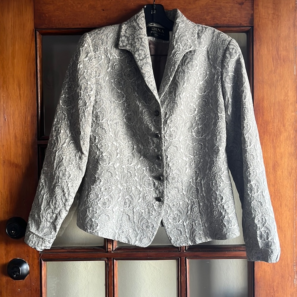Vintage Dana Buchman Dress Blazer, silver/grey with floral pattern